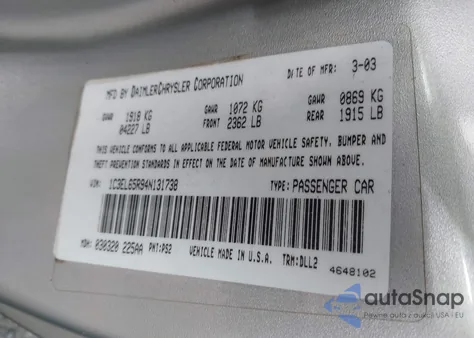 2004 Chrysler Sebring Limited from USA, damaged, VIN 1C3EL65R94N131738